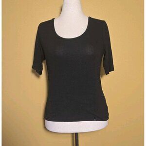 Rachel Zoe Womens Black Ribbed T Shirt Large Pima Cotton Scoop Neck 6984 Short S